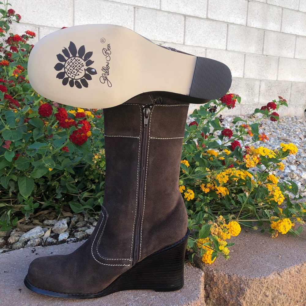 NEW!! YELLOW BOX RENO SIZE 9 Wedge LEATHER SUEDE  BOOTS